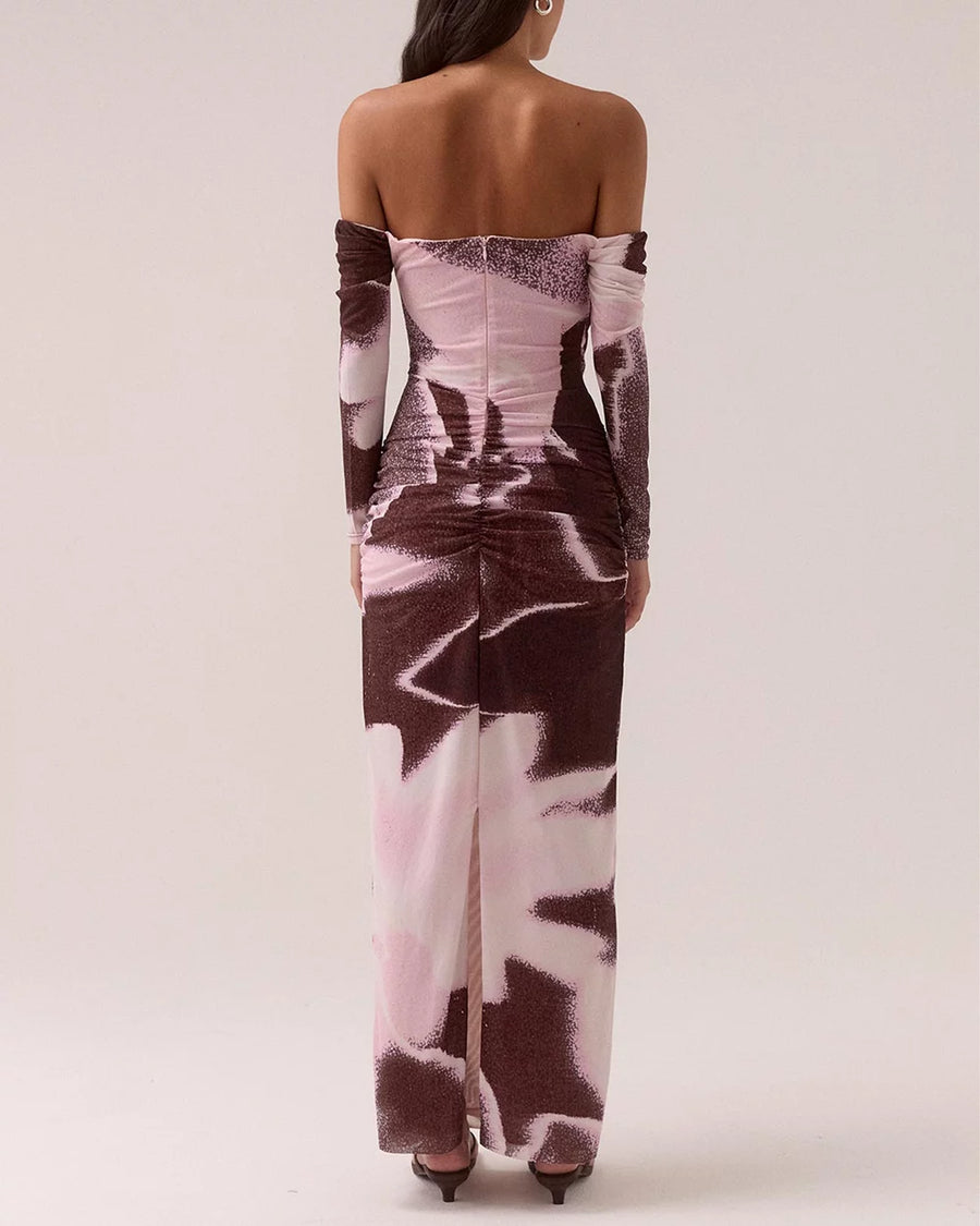 Sovere - Afterlight Off Shoulder Dress in Raisin