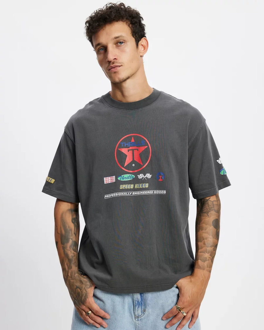 Thrills - Super Charged Box Fit Oversized Cropped Tee in Merch Black