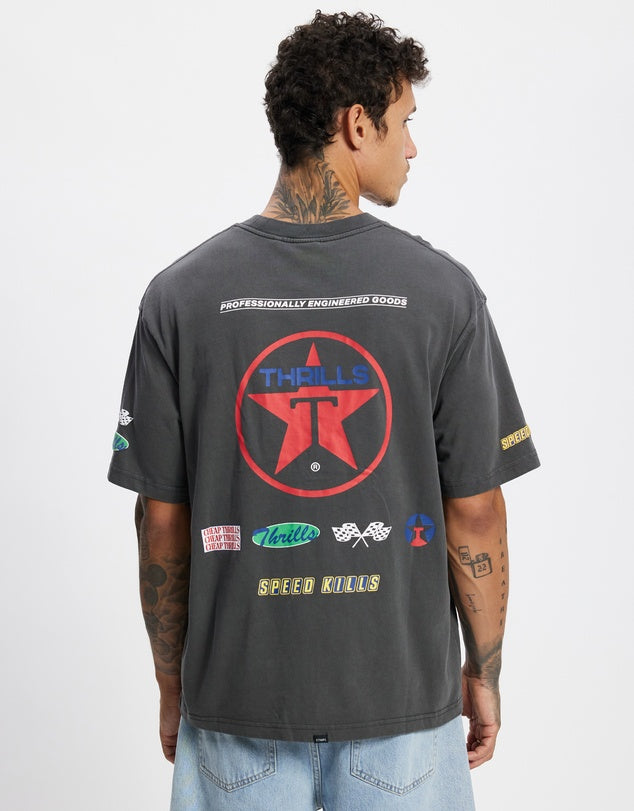 Thrills - Super Charged Box Fit Oversized Cropped Tee in Merch Black