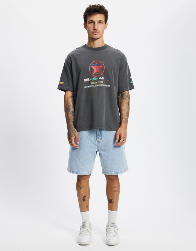 Thrills - Super Charged Box Fit Oversized Cropped Tee in Merch Black