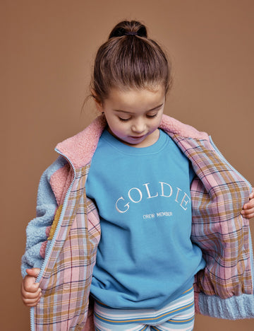 GOLDIE + ACE - Goldie Crew Embroided Sweater in Lake