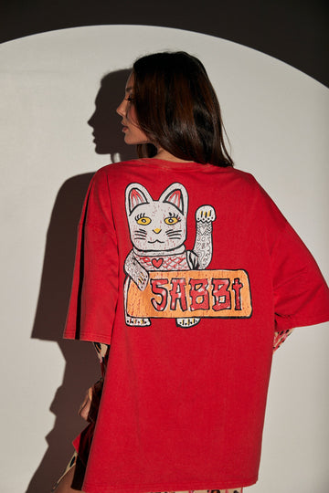 SABBI - Champagne Tattoo tee in Red