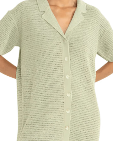 Rhythm - Abby Knit Shirt Dress in Fern