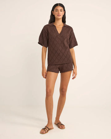 Rhythm - Islander Collared Knit Shirt in Chocolate