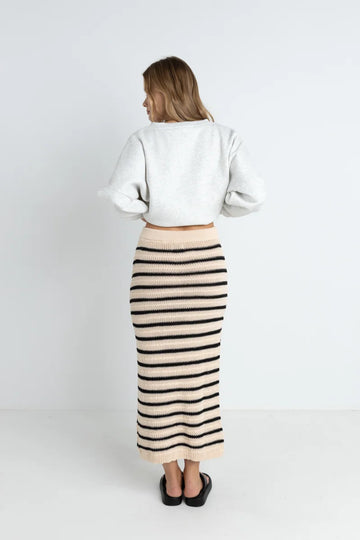 Rhythm - Highline Stripe Knit Midi Skirt in Vintage White