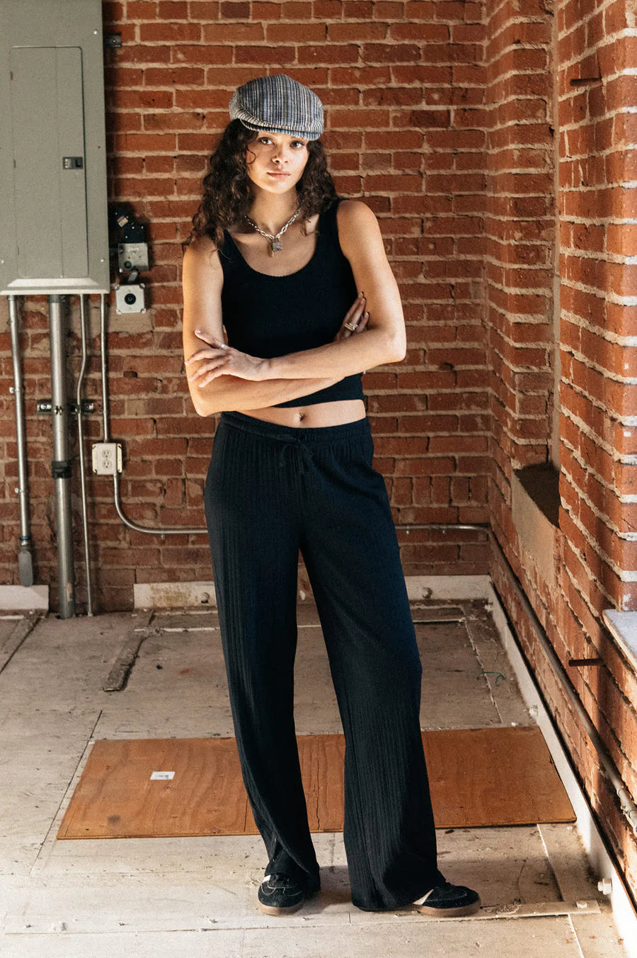 Brixton - Pointelle Lounge Pant in Black