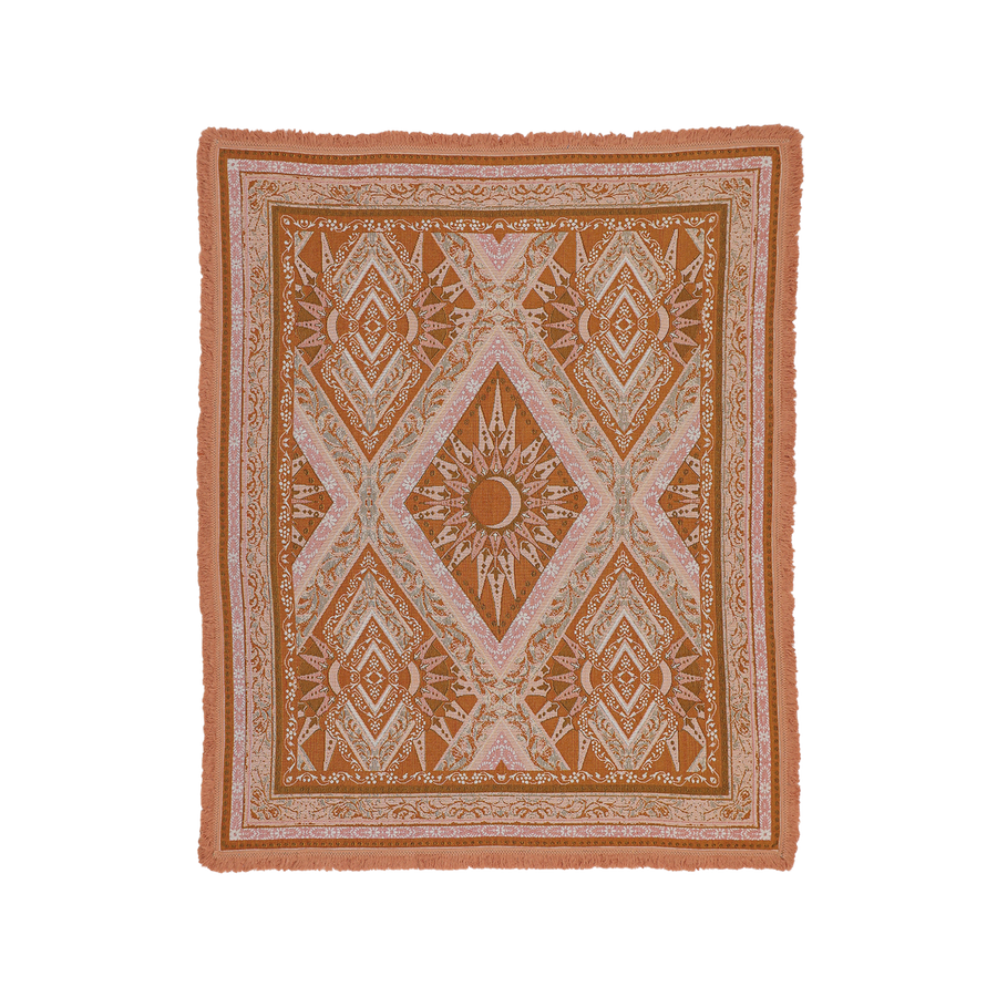 Wandering Folk - Moonrise Woven Throw in Coral