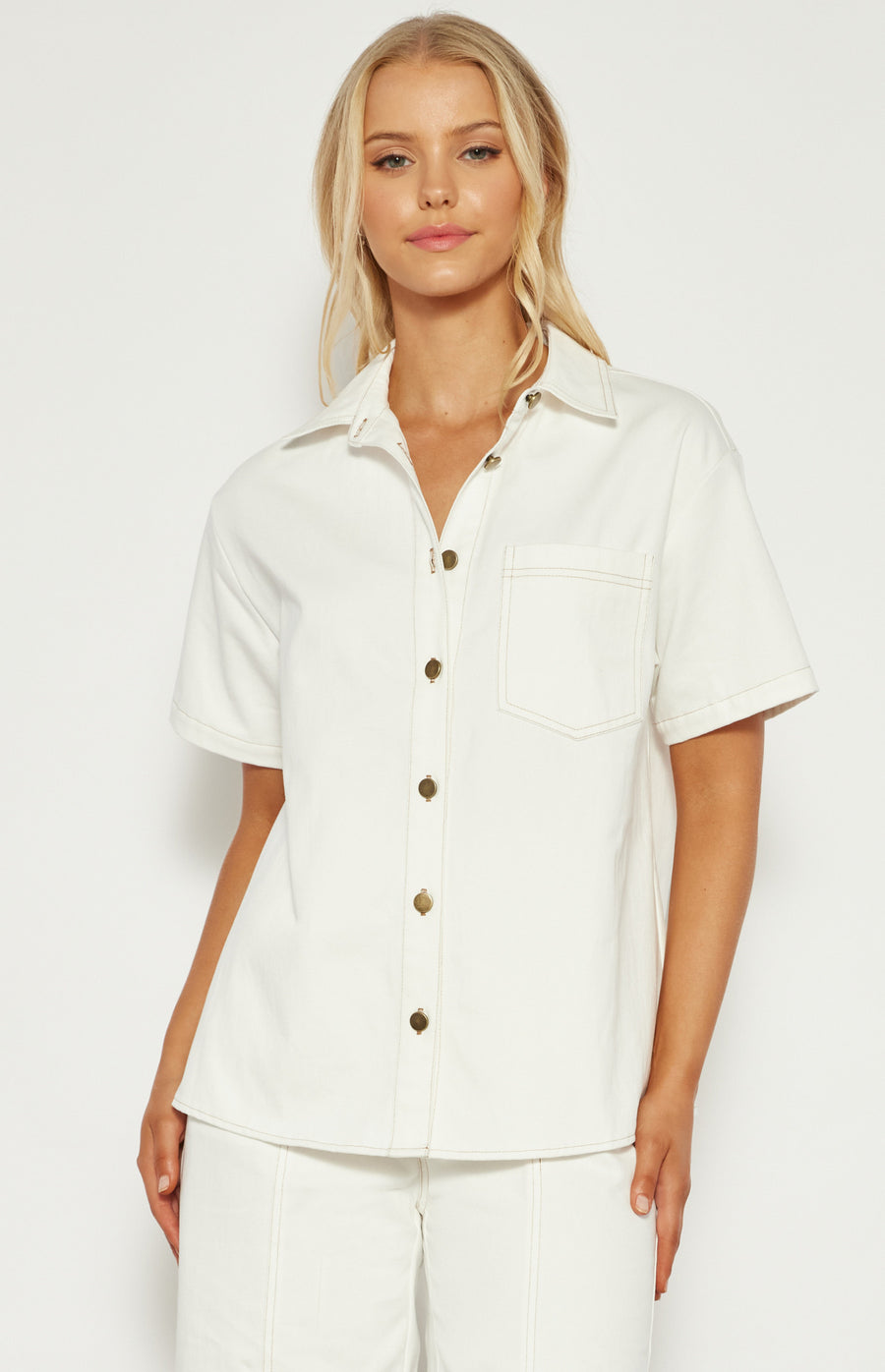 W&C - Cotton Button Up Shirt with Contrast Stitching