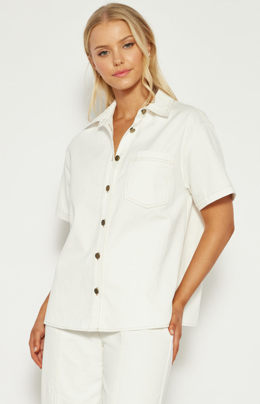 W&C - Cotton Button Up Shirt with Contrast Stitching